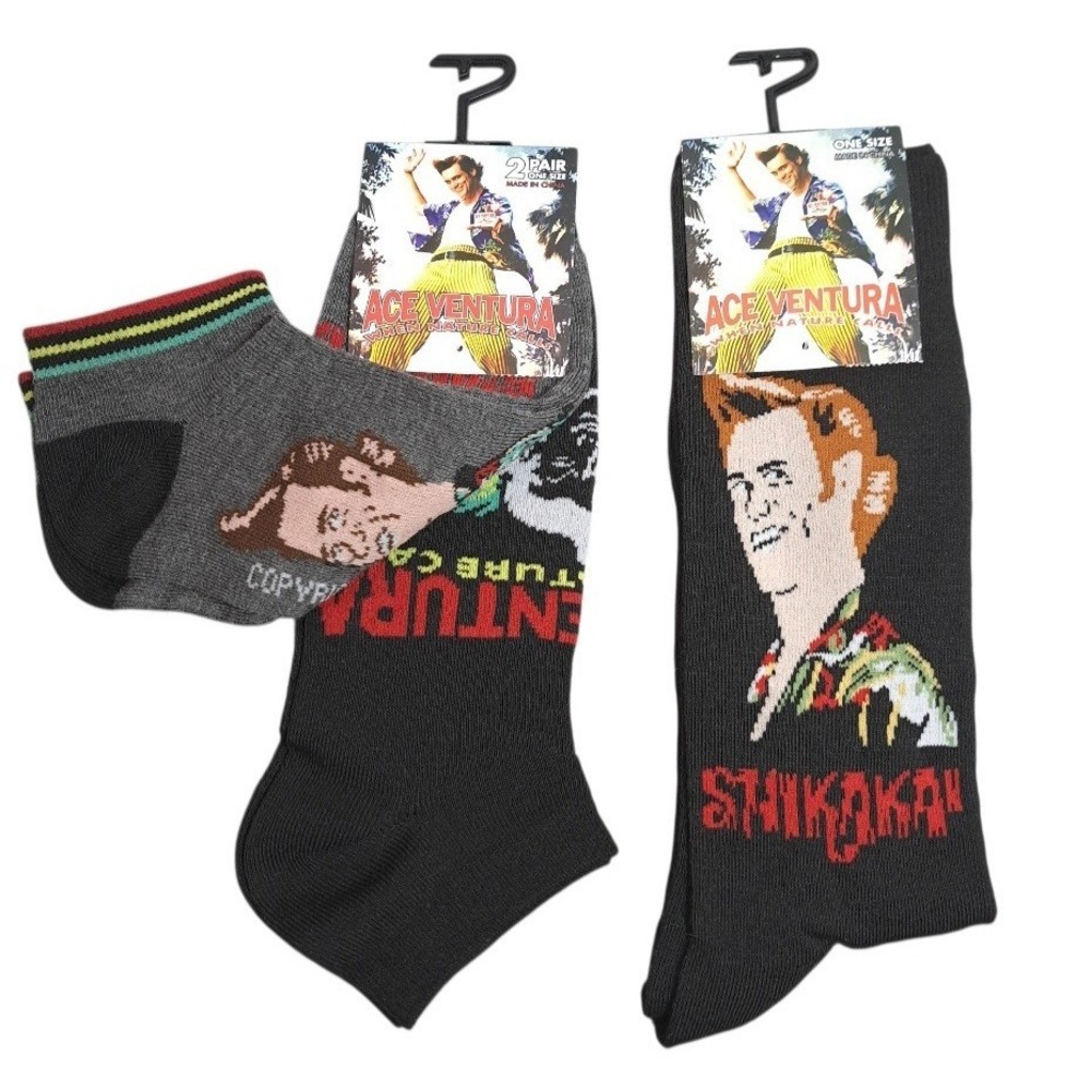 2 Pair One Size ACE VENTURA Low-Cut Socks Size 7-12 Novelty‎ Jim Carey